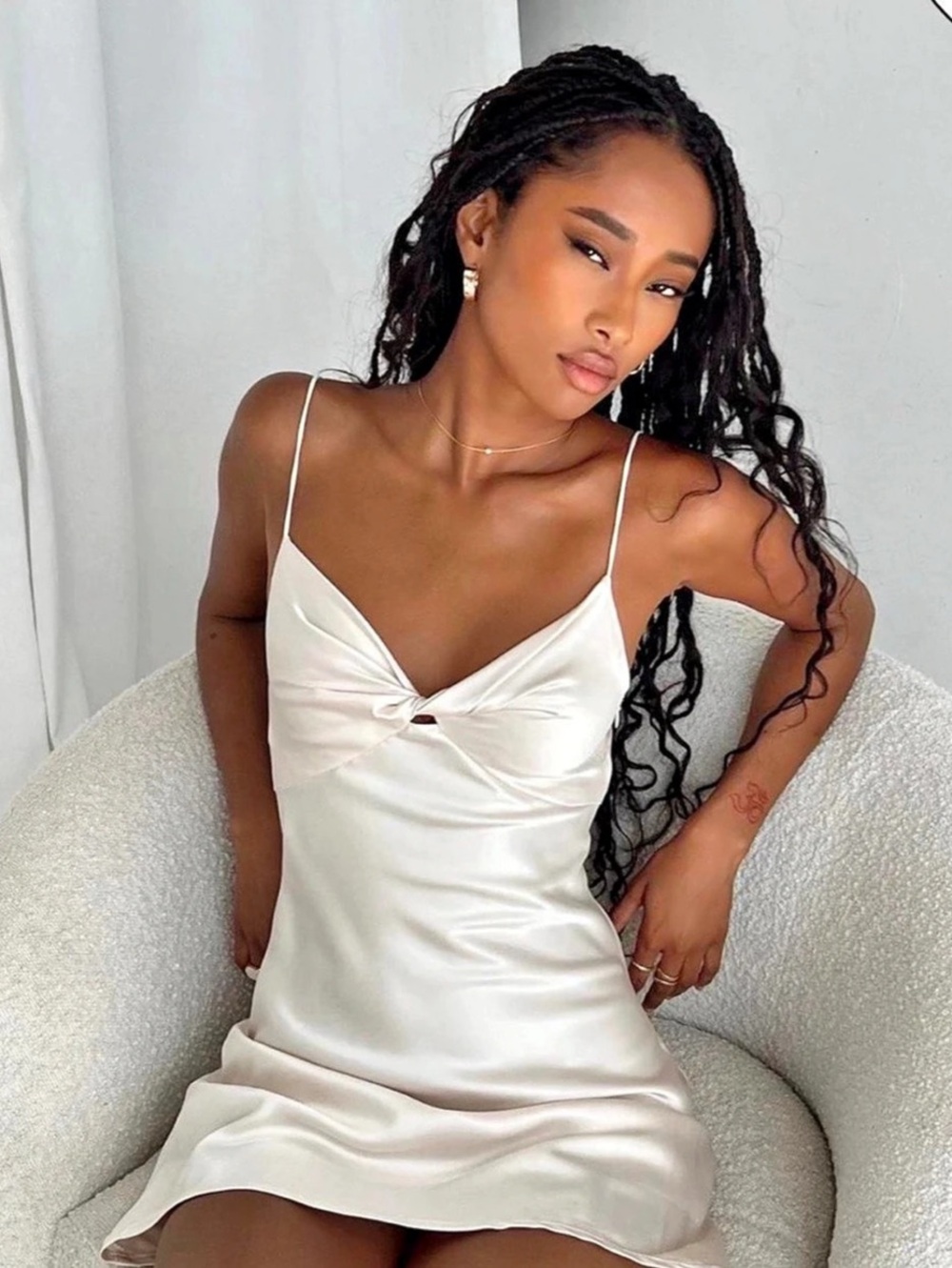 Princess Polly Marilyn Front Twist Satin Mini Slipdress White